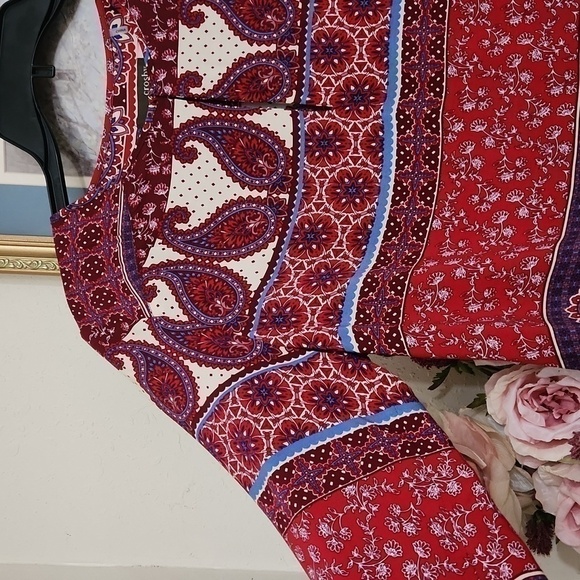 Crosby Boho Paisley Tie Gathered Waist Long Sleeve Blouse Women's M Fall - Picture 11 of 12